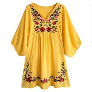 Embroidered Floral Yellow Dress